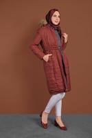 Tesettür giyim KAHVE KAPÜŞONLU ŞİŞME KABAN 3006