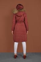 Tesettür giyim KAHVE KAPÜŞONLU ŞİŞME KABAN 3006