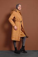 Vêtements hijab JAUNE MANTEAU DE FOURRURE AVEC CAPUCHE 3006 