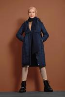 Hijab clothing NAVY BLUE FAUX-FUR-TRIM HOODED PUFFY COAT 3006