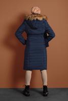 Hijab clothing NAVY BLUE FAUX-FUR-TRIM HOODED PUFFY COAT 3006