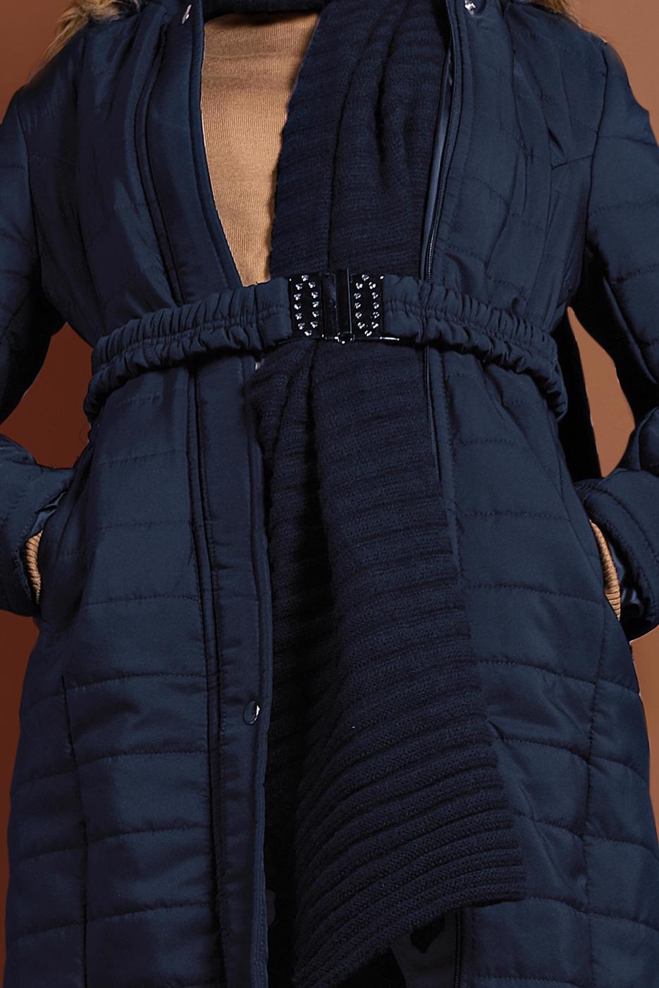 Hijab clothing NAVY BLUE FAUX-FUR-TRIM HOODED PUFFY COAT 3006