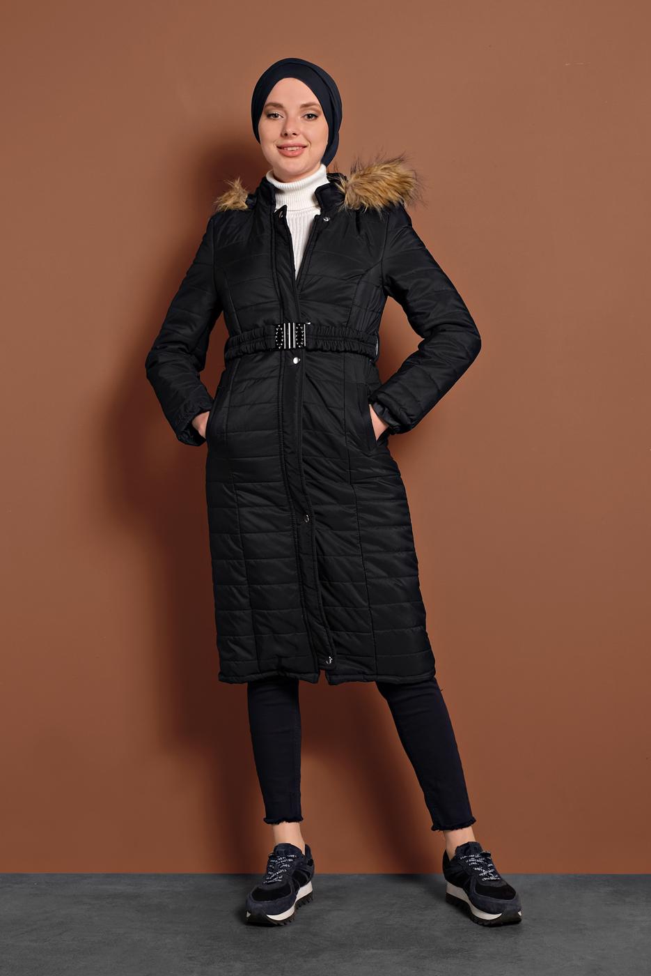Hijab clothing BLACK ZIPPED PUFFER COAT 3008 