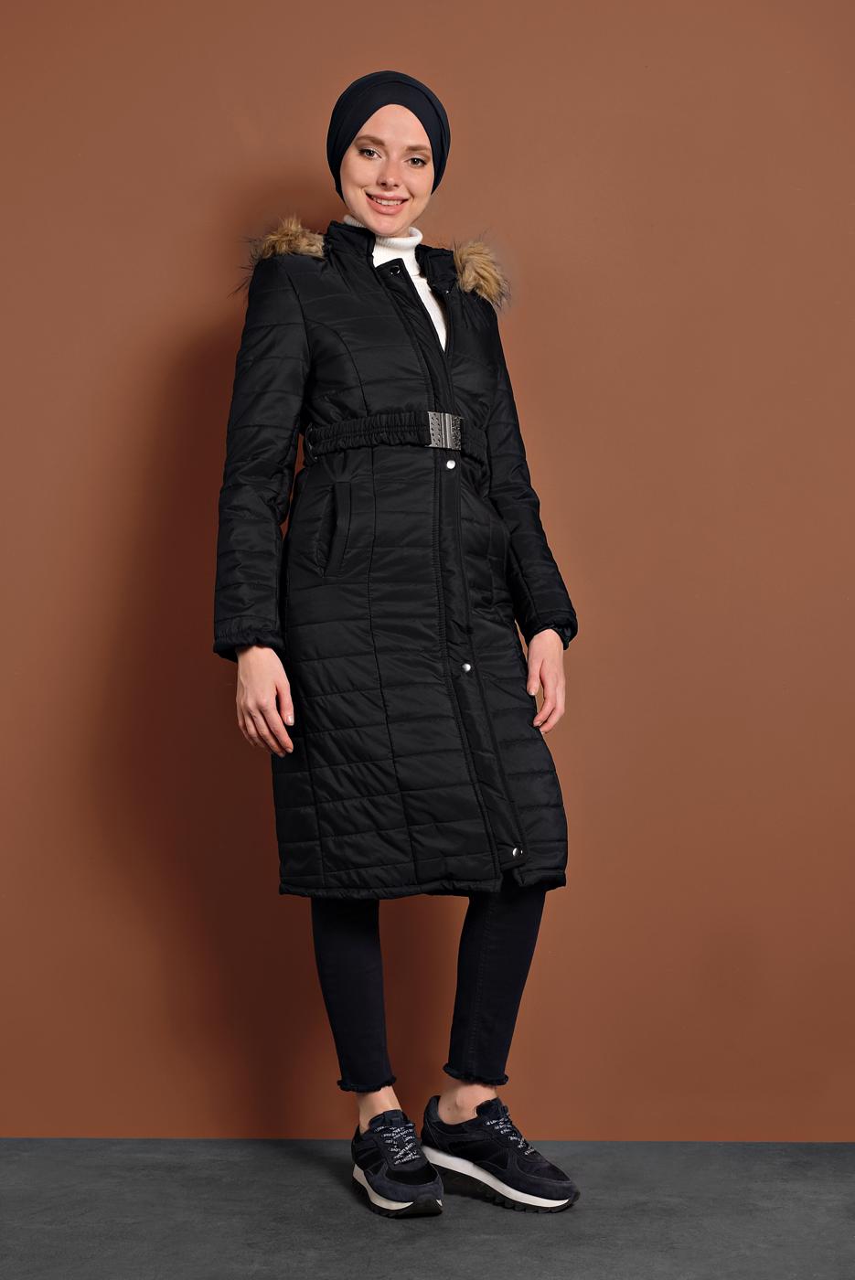 Hijab clothing BLACK ZIPPED PUFFER COAT 3008 