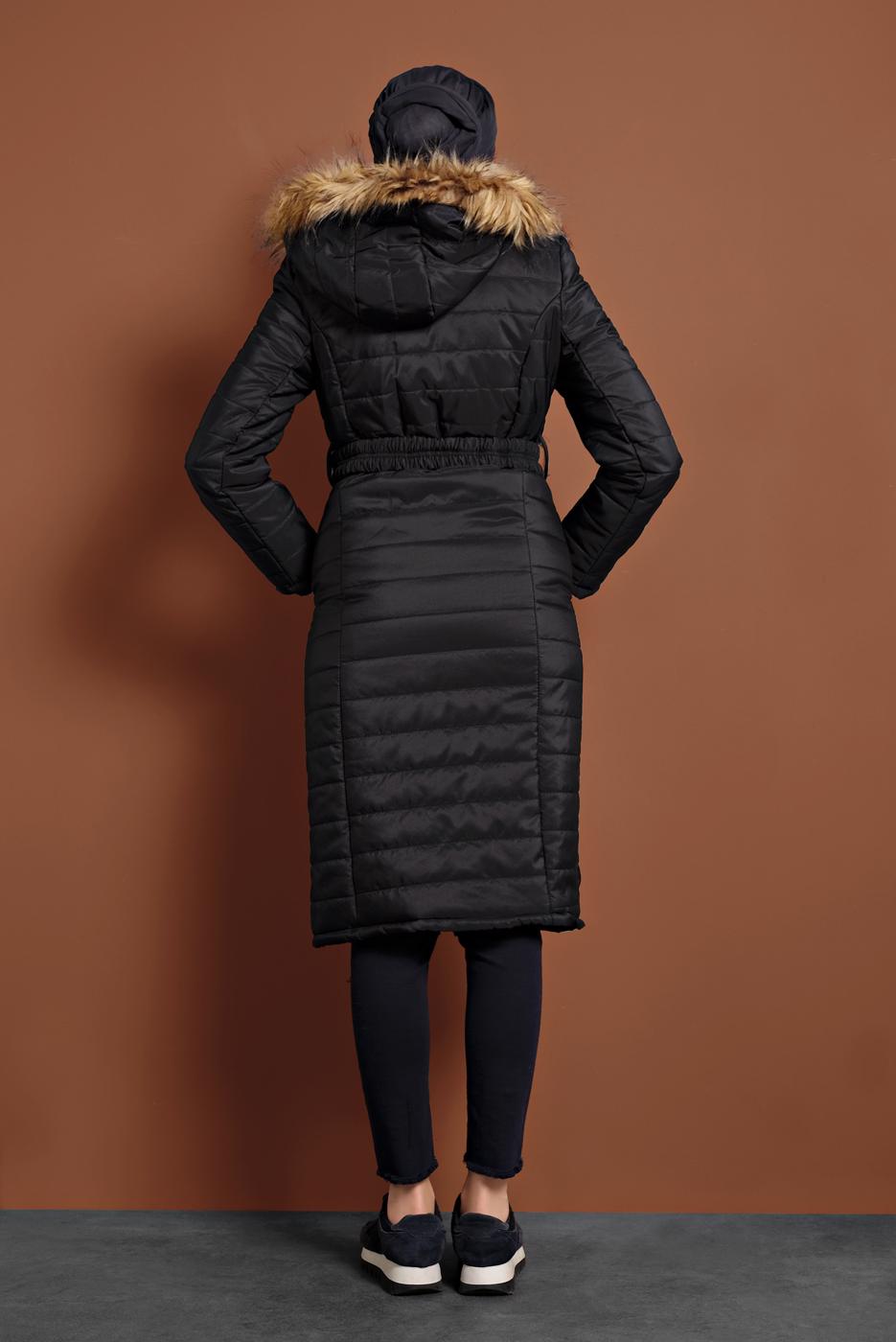 Hijab clothing BLACK ZIPPED PUFFER COAT 3008 