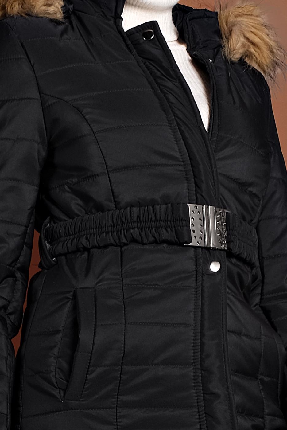 Hijab clothing BLACK ZIPPED PUFFER COAT 3008 