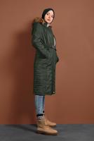 Hijab clothing KHAKI ZIPPED PUFFER COAT 3008 