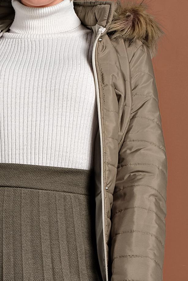 Tesettür giyim  FERMUARLI ŞİŞME KABAN 3008 - TRENDTESETTÜR