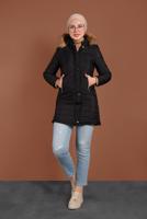 Tesettür giyim SİYAH ÖNÜ ÇITÇITLI KAPÜŞONLU ŞİŞME KABAN 3030