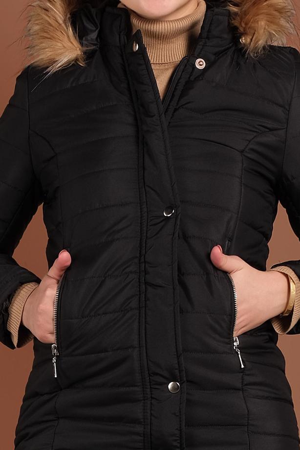 Tesettür giyim  ÖNÜ ÇITÇITLI KAPÜŞONLU ŞİŞME KABAN 3030 - TRENDTESETTÜR