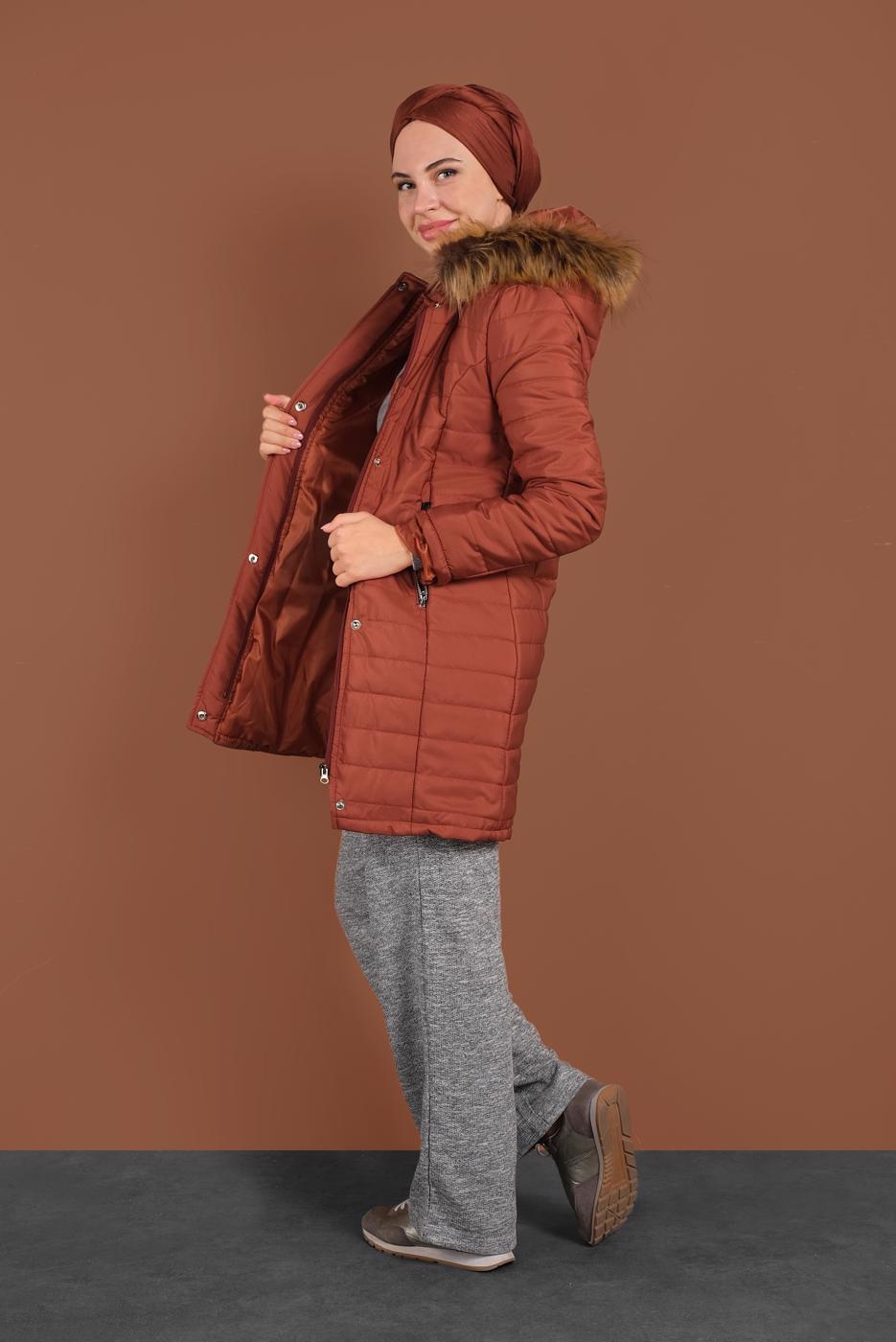Vêtements hijab BRUN CABAN REMBOURRÉ À CAPUCHE 3030