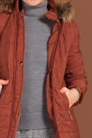 Tesettür giyim KAHVE ÖNÜ ÇITÇITLI KAPÜŞONLU ŞİŞME KABAN 3030