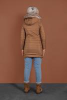 Tesettür giyim TABA ÖNÜ ÇITÇITLI KAPÜŞONLU ŞİŞME KABAN 3030