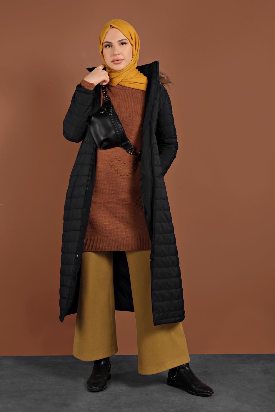 Vêtements hijab NOIR CABAN REMBOURRÉ ZIPPÉ 3102 