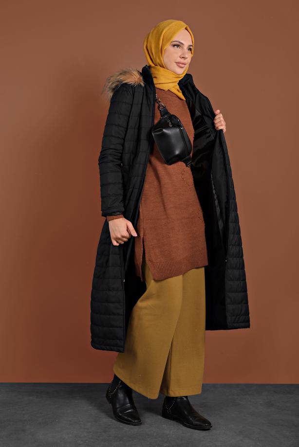 Tesettür giyim  FERMUARLI ŞİŞME MONT 3102 - TRENDTESETTÜR