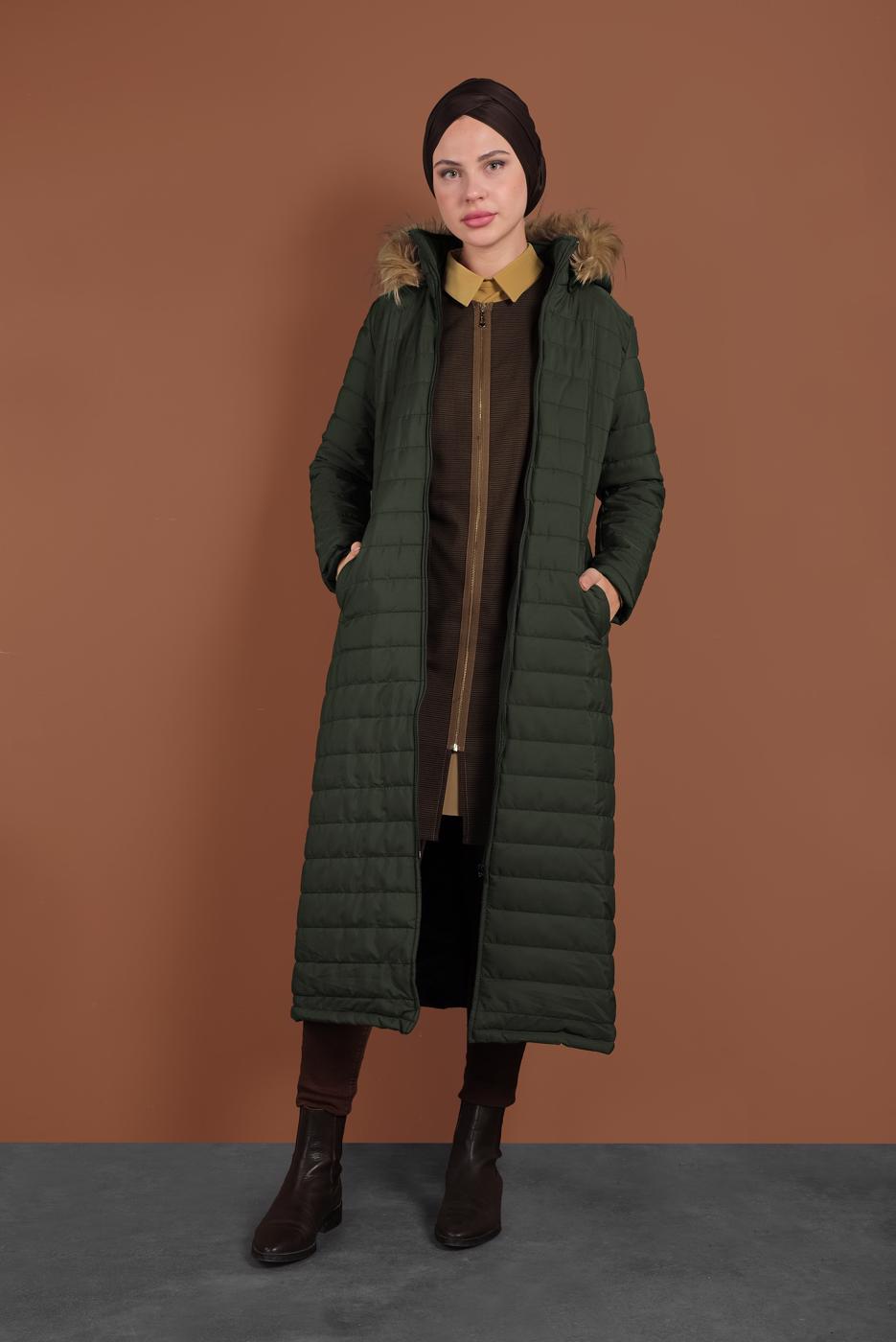 Tesettür giyim HAKİ FERMUARLI ŞİŞME MONT 3102