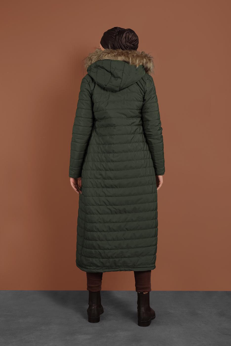 Tesettür giyim HAKİ FERMUARLI ŞİŞME MONT 3102