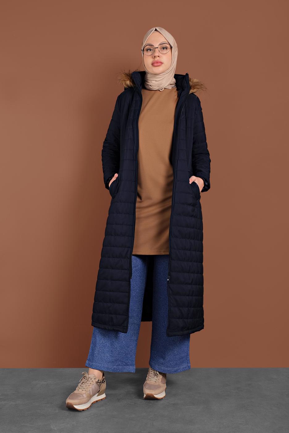 Tesettür giyim LACİVERT FERMUARLI ŞİŞME MONT 3102