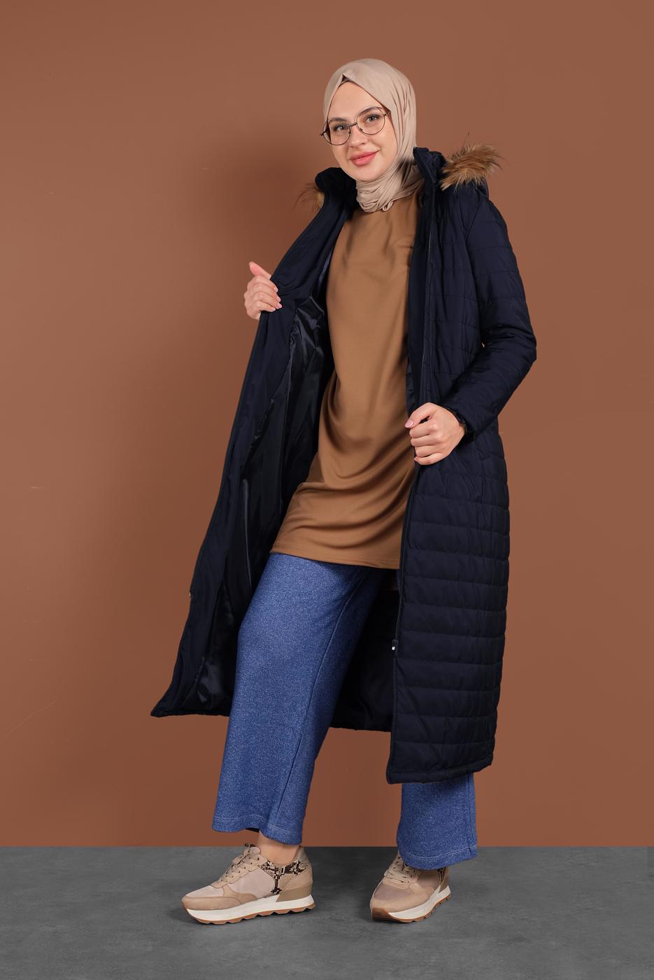 Tesettür giyim LACİVERT FERMUARLI ŞİŞME MONT 3102