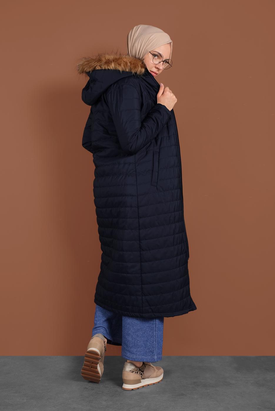 Tesettür giyim LACİVERT FERMUARLI ŞİŞME MONT 3102