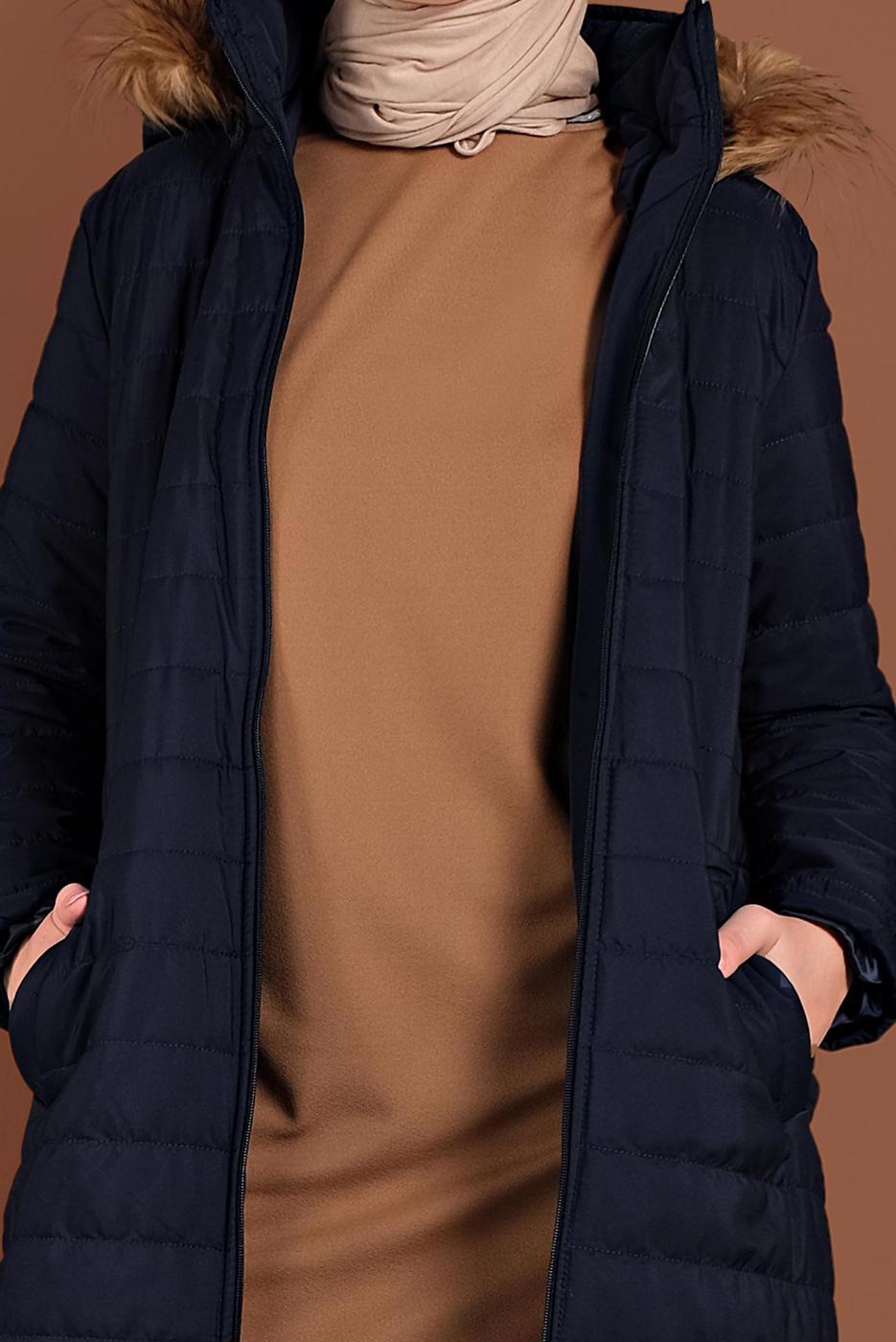 Tesettür giyim LACİVERT FERMUARLI ŞİŞME MONT 3102