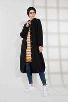 Tesettür giyim SİYAH DÜĞMELİ KAPÜŞONLU KAŞE KABAN 3945 