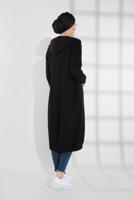 Tesettür giyim SİYAH DÜĞMELİ KAPÜŞONLU KAŞE KABAN 3945 