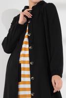 Tesettür giyim SİYAH DÜĞMELİ KAPÜŞONLU KAŞE KABAN 3945 
