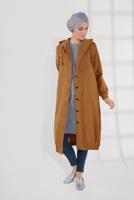 Tesettür giyim TURUNCU DÜĞMELİ KAPÜŞONLU KAŞE KABAN 3945 