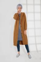 Tesettür giyim TURUNCU DÜĞMELİ KAPÜŞONLU KAŞE KABAN 3945 