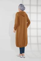 Tesettür giyim TURUNCU DÜĞMELİ KAPÜŞONLU KAŞE KABAN 3945 