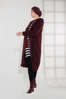 Tesettür giyim BORDO DÜĞMELİ KAPÜŞONLU KAŞE KABAN 3945 
