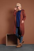 Tesettür giyim KAHVE DÜĞMELİ KAPÜŞONLU KAŞE KABAN 3945 