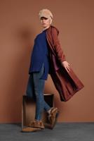 Tesettür giyim KAHVE DÜĞMELİ KAPÜŞONLU KAŞE KABAN 3945 