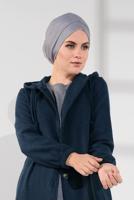 Tesettür giyim LACİVERT DÜĞMELİ KAPÜŞONLU KAŞE KABAN 3945 