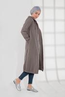 Tesettür giyim VİZON DÜĞMELİ KAPÜŞONLU KAŞE KABAN 3945 