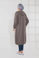 Tesettür giyim VİZON DÜĞMELİ KAPÜŞONLU KAŞE KABAN 3945 