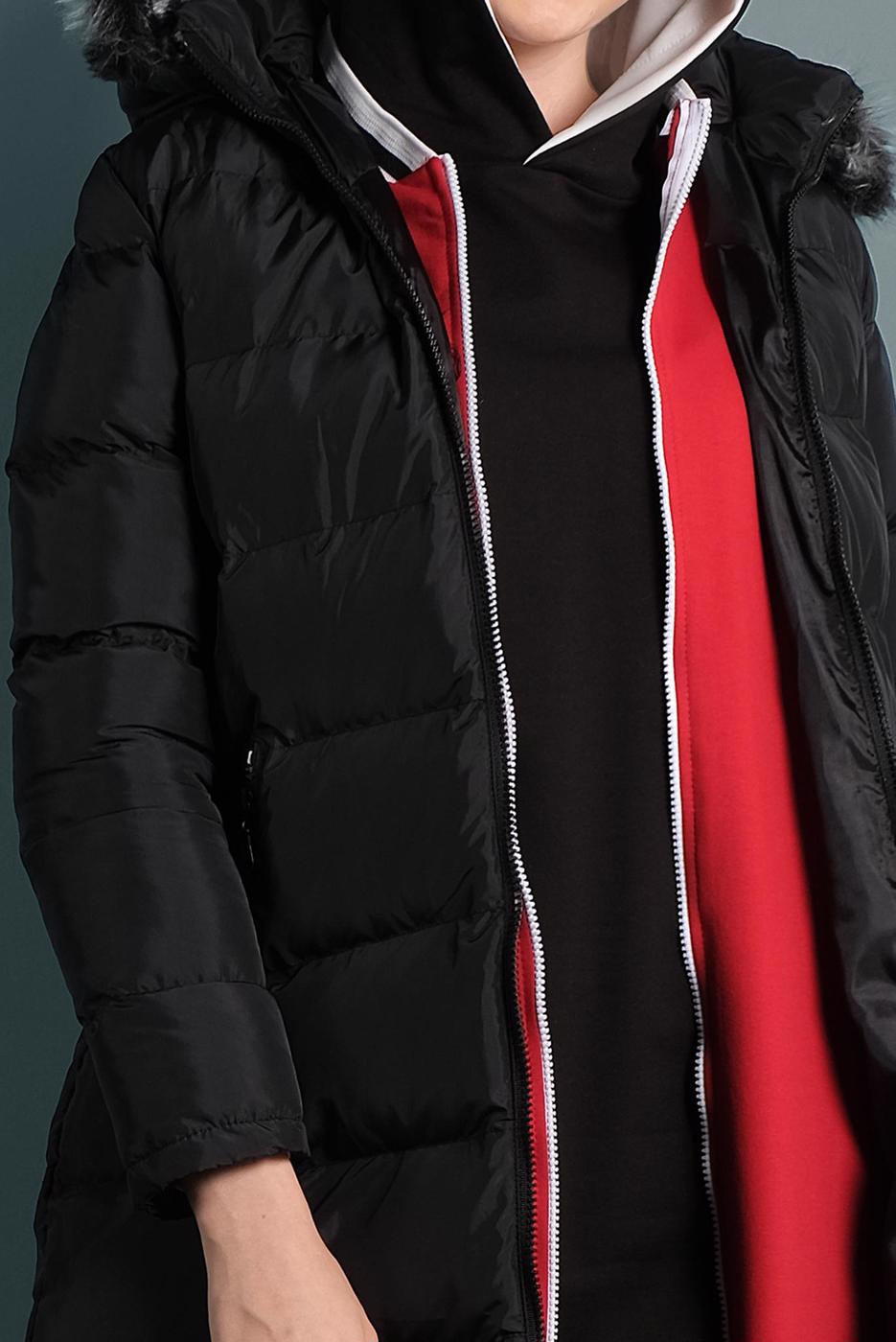 Hijab clothing BLACK HOODED PUFFER COAT 4021 