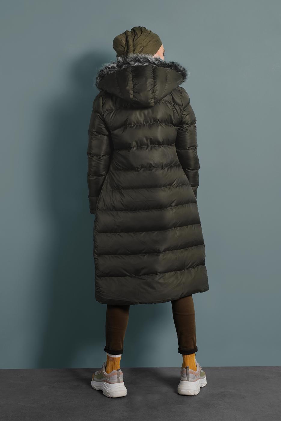 Hijab clothing KHAKI HOODED PUFFER COAT 4021 