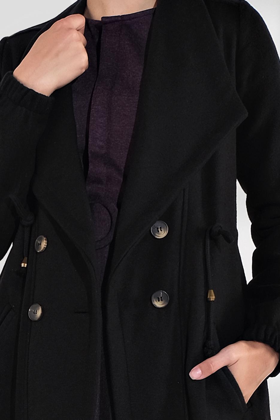 Tesettür giyim SİYAH BELİ BÜZGÜLÜ DÜĞMELİ KAŞE KABAN 4945 