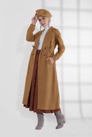 Tesettür giyim TURUNCU BELİ BÜZGÜLÜ DÜĞMELİ KAŞE KABAN 4945 