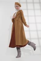 Tesettür giyim TURUNCU BELİ BÜZGÜLÜ DÜĞMELİ KAŞE KABAN 4945 