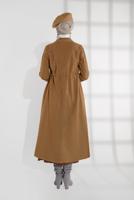 Tesettür giyim TURUNCU BELİ BÜZGÜLÜ DÜĞMELİ KAŞE KABAN 4945 