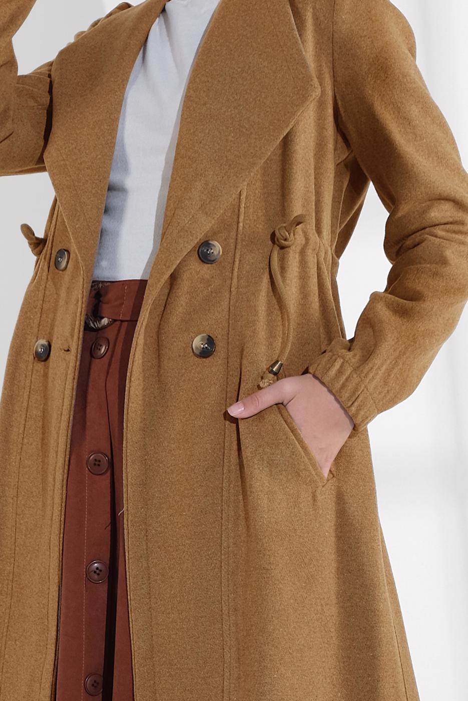 Tesettür giyim TURUNCU BELİ BÜZGÜLÜ DÜĞMELİ KAŞE KABAN 4945 