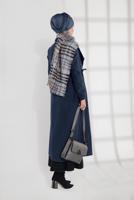 Tesettür giyim MAVİ BELİ BÜZGÜLÜ DÜĞMELİ KAŞE KABAN 4945 