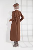 Tesettür giyim TABA BELİ BÜZGÜLÜ DÜĞMELİ KAŞE KABAN 4945 