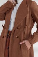 Tesettür giyim TABA BELİ BÜZGÜLÜ DÜĞMELİ KAŞE KABAN 4945 