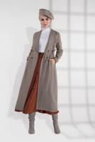 Tesettür giyim VİZON BELİ BÜZGÜLÜ DÜĞMELİ KAŞE KABAN 4945 