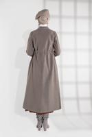 Tesettür giyim VİZON BELİ BÜZGÜLÜ DÜĞMELİ KAŞE KABAN 4945 