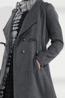 Tesettür giyim GRİ BELİ BÜZGÜLÜ DÜĞMELİ KAŞE KABAN 4945 